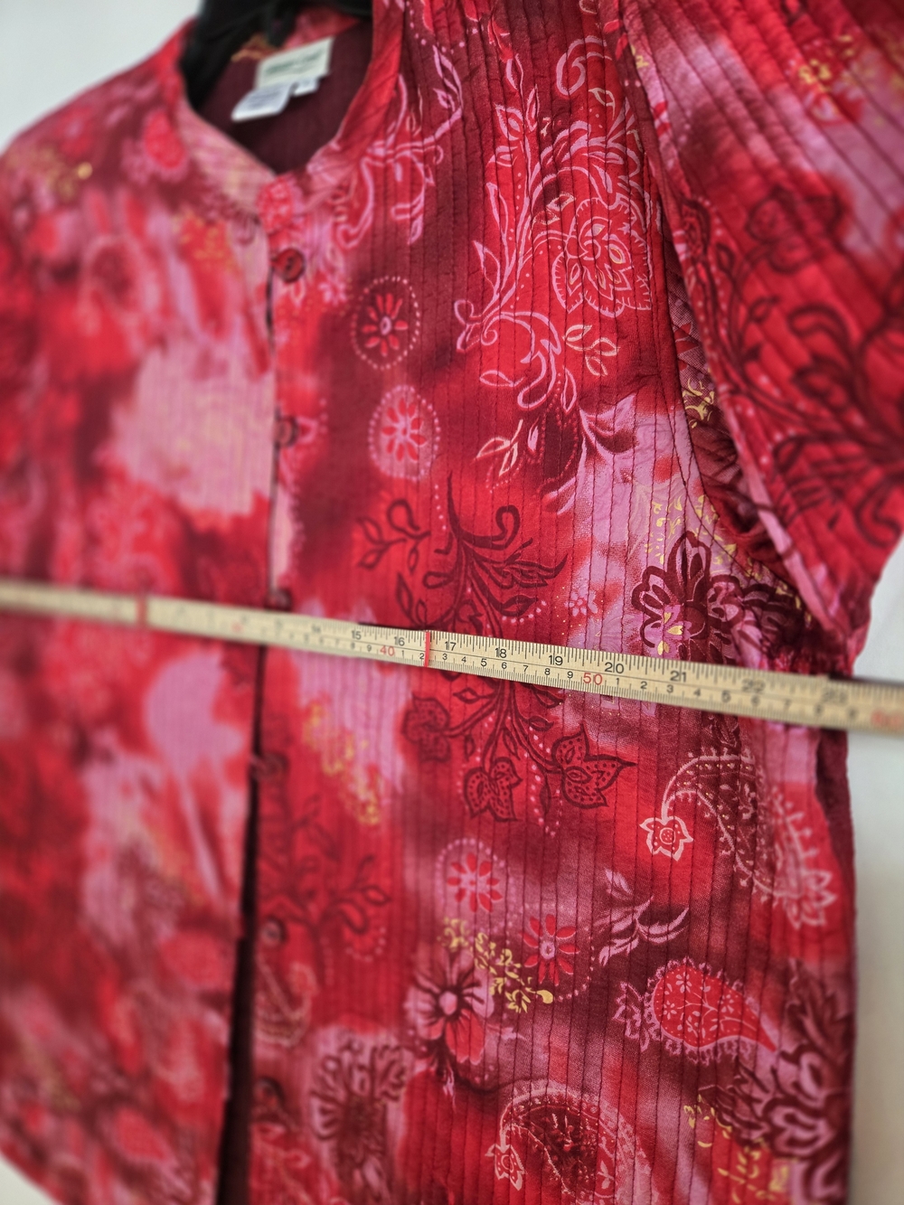 Coldwater Creek Red Floral Quilted Silk Shacket - Mandarin Collar Women's Size L - Picture 5 of 8
